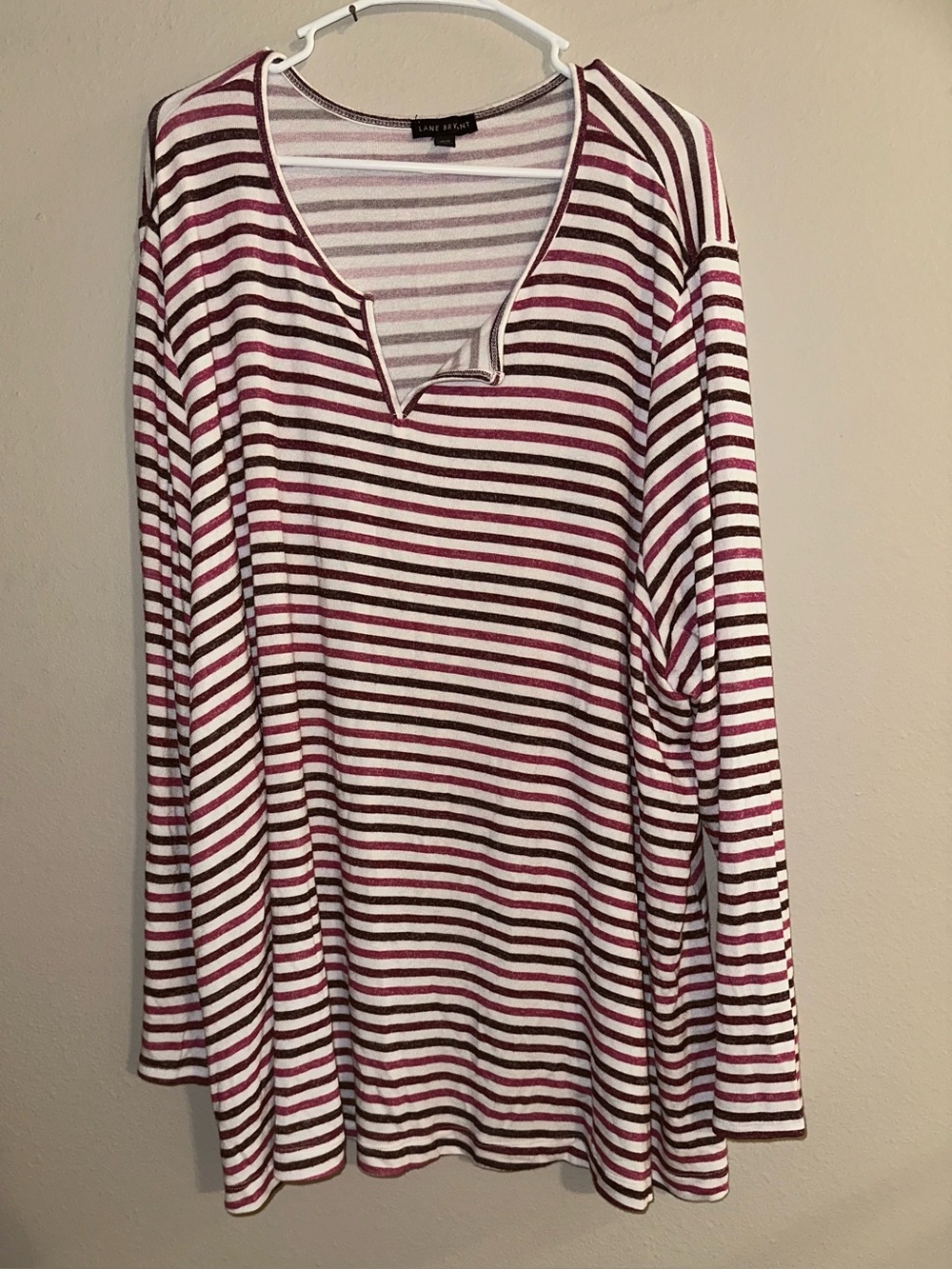 Lane Bryant Womens Plus Size 30/32 (4XL) Purple Striped Plush Knit V-neck Top
